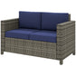Wicker Outdoor Sofa, All Weather Patio Couch Loveseat with Cushions for Balcony, Deck, Garden, Poolside, Dark Blue