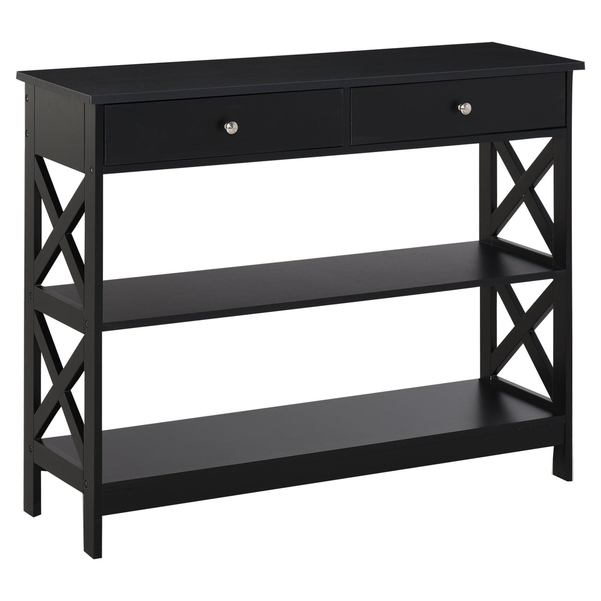 39" Console Table with Drawers and X-Frame - Black