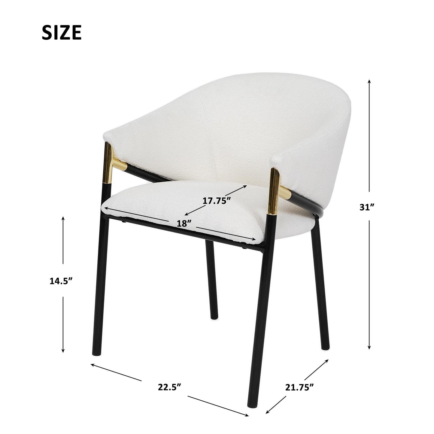 Set of 2 Modern Upholstered Dining Chairs with Metal Legs, Durable Design for Kitchen and Living Room, 22.5'' L x 22'' W x 31'' H, White