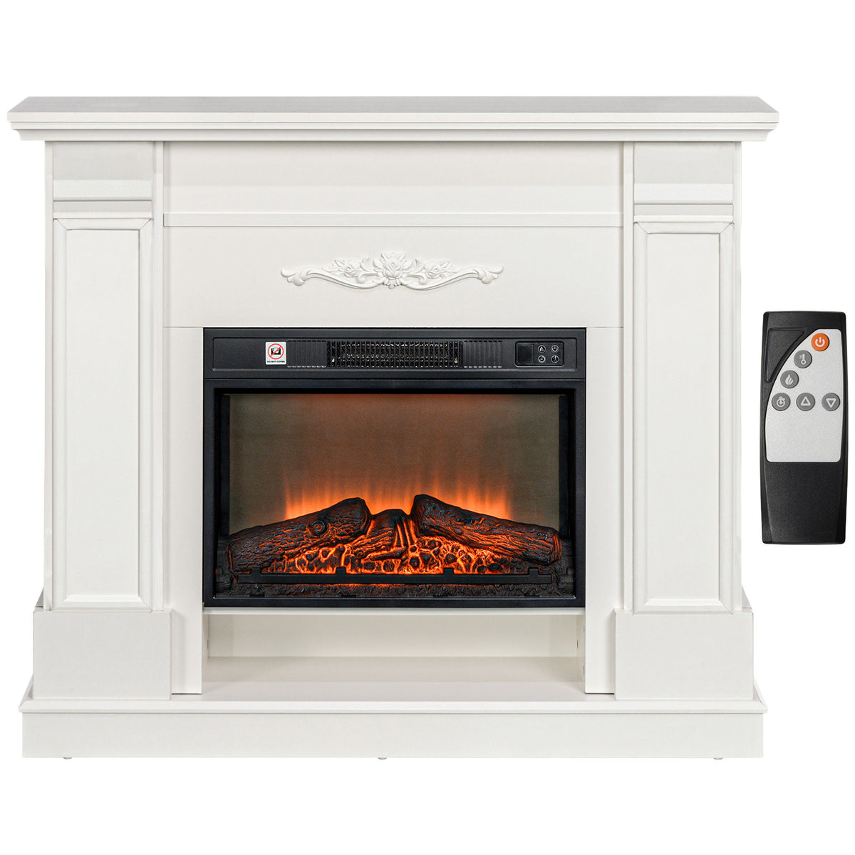 46" Electric Fireplace with Mantel and Shelf, 1400W Fireplace Heater with Realistic Log and Flame Effect, White
