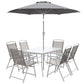 8 Piece Patio Dining Set with Table Umbrella, 6 Folding Chairs and Rectangle Dining Table, Grey