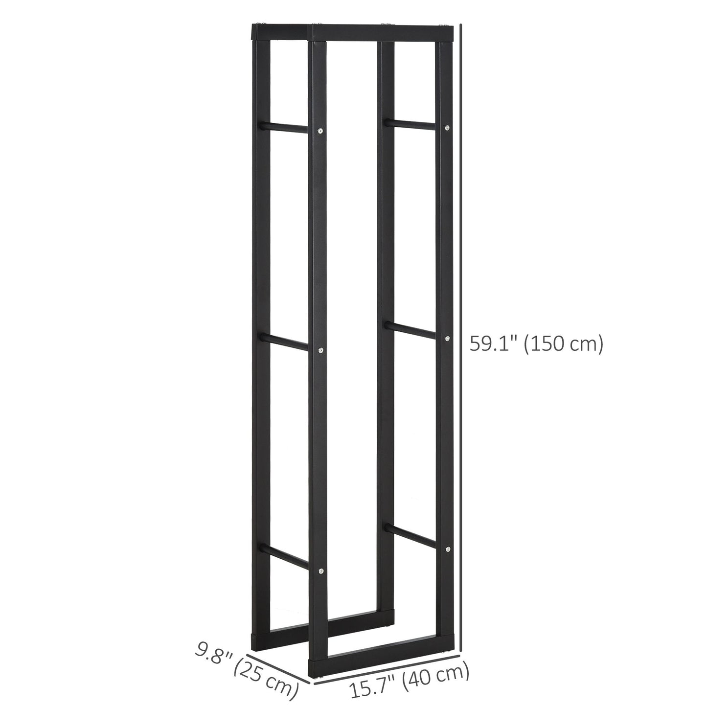 15.7" x 9.8" x 59.1" Firewood Rack Outdoor, Log Holder Fireplace Storage Rack with Handles and 220 lbs. Weight Capacity, Black