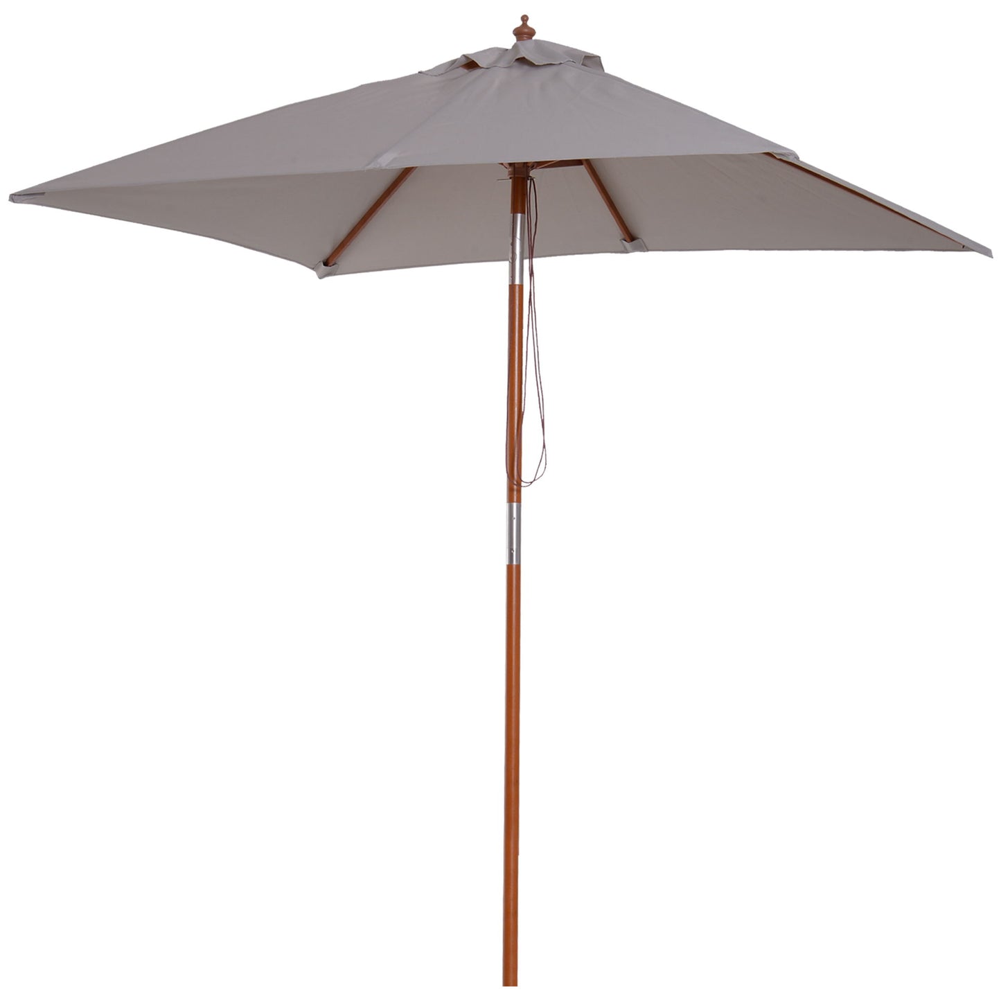 6.6 x 5ft Fir Wooden Patio Umbrella Market Parasol Tilt Mechanism 6 Ribs Garden Sunshade, Grey