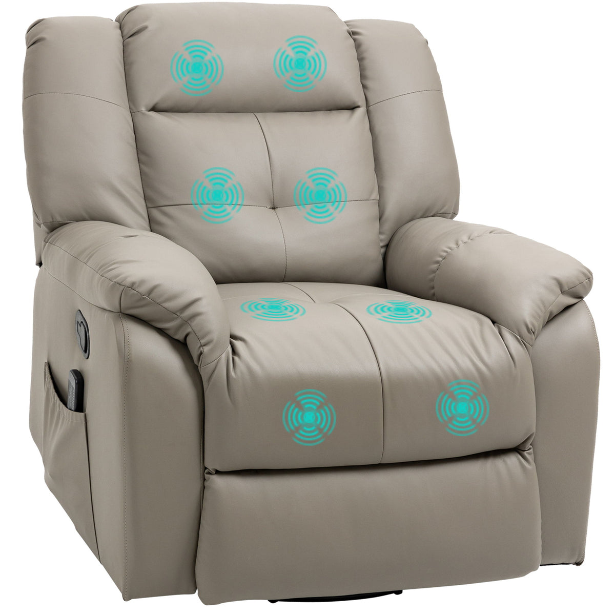 8-Point Vibration Massage Recliner Chair for Living Room, PU Leather 360° Swivel Manual Reclining Sofa Rocking Chair with Remote Control, Side Pockets, Grey