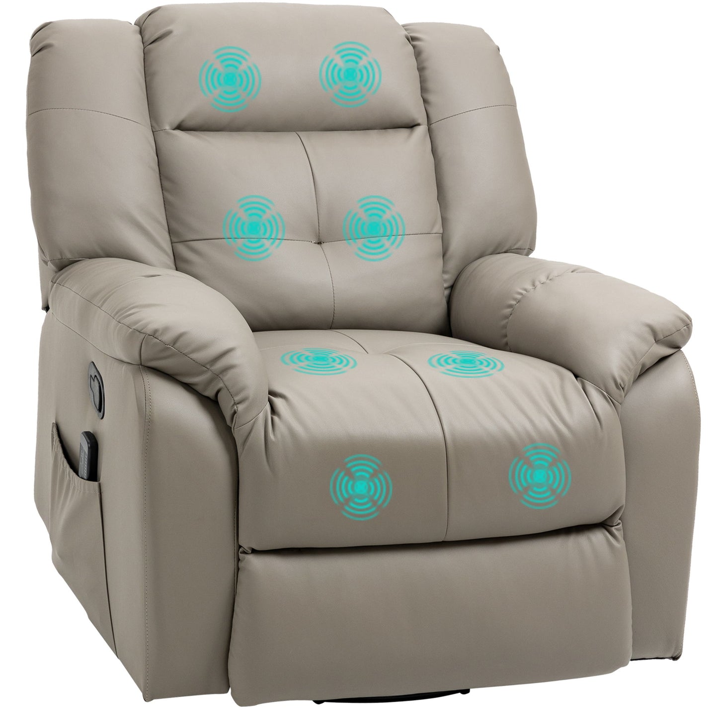 8-Point Vibration Massage Recliner Chair for Living Room, PU Leather 360° Swivel Manual Reclining Sofa Rocking Chair with Remote Control, Side Pockets, Grey