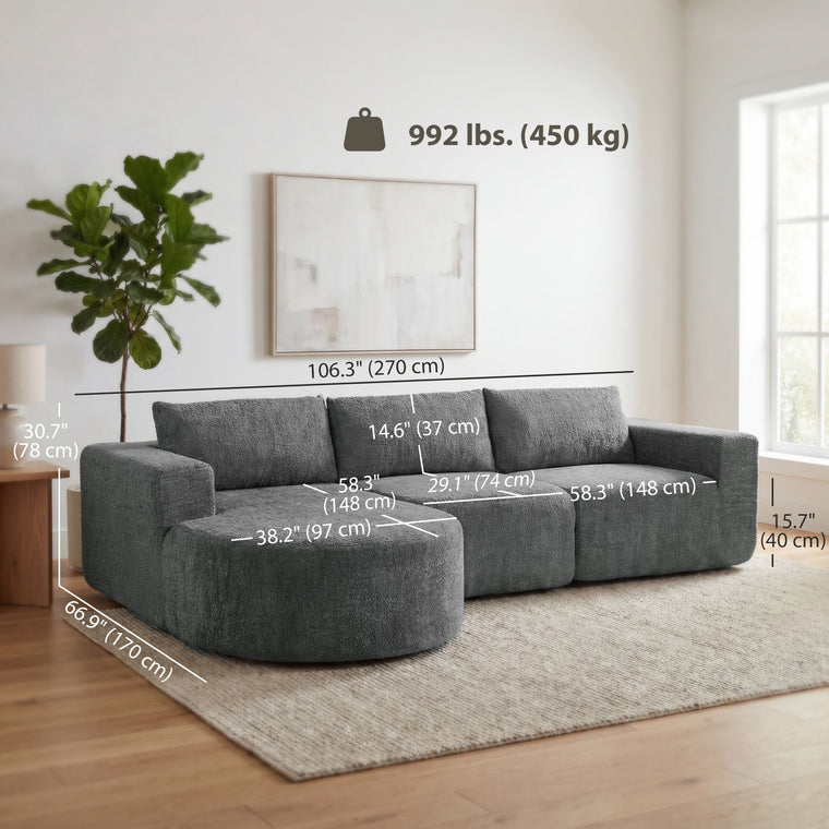 Cloud L-Shaped Modular Sectional with Deep Seat - Dark Grey