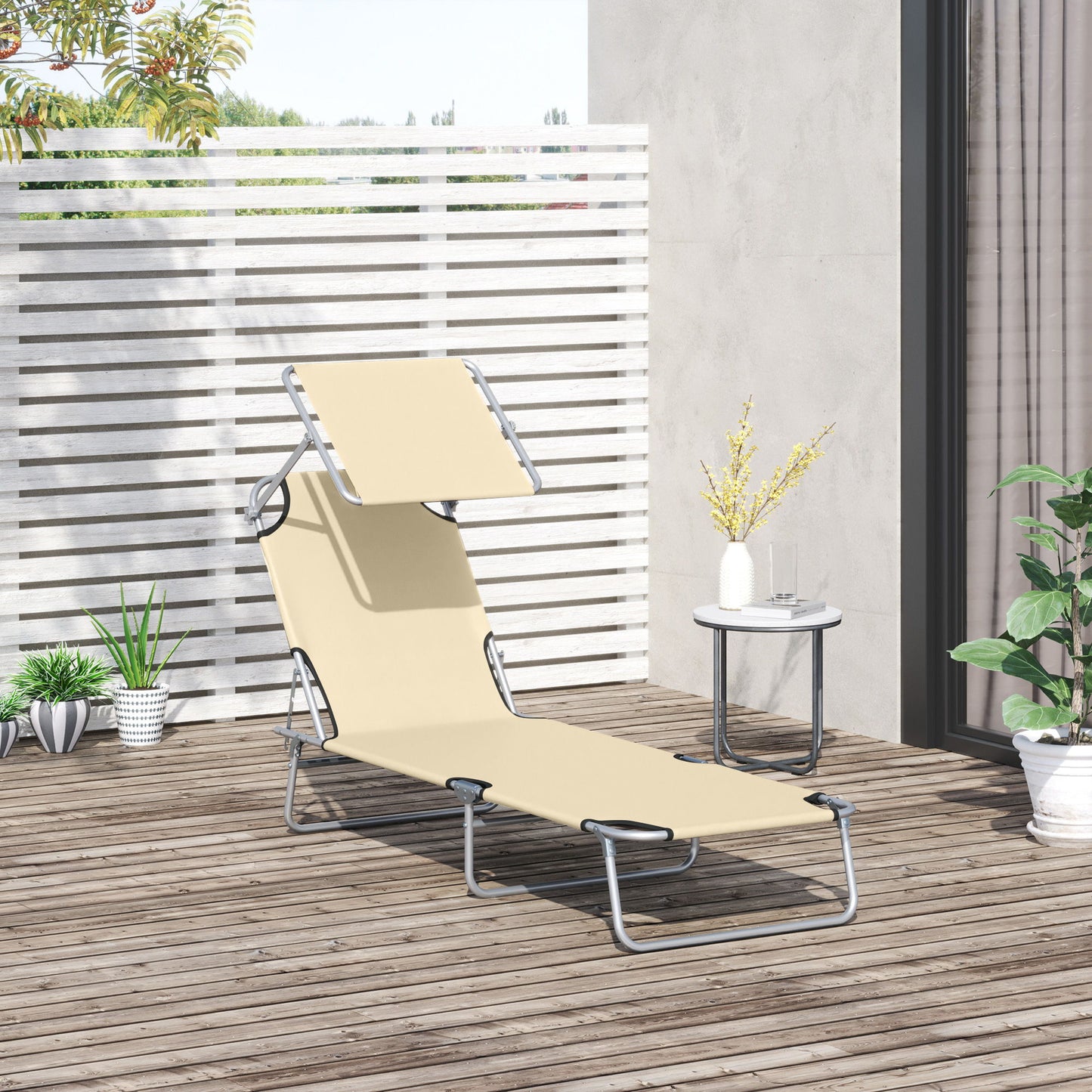 Outdoor Lounge Chair with Sun Shade for Beach, Camping, Hiking, Backyard, Beige