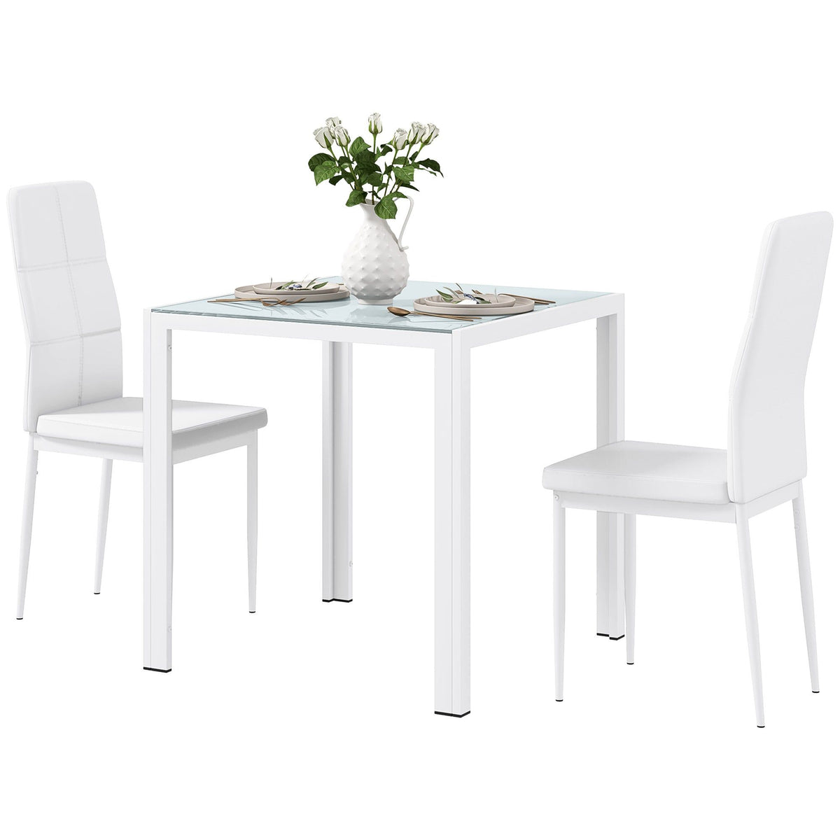 3-Piece Glass Dining Table Set - White
