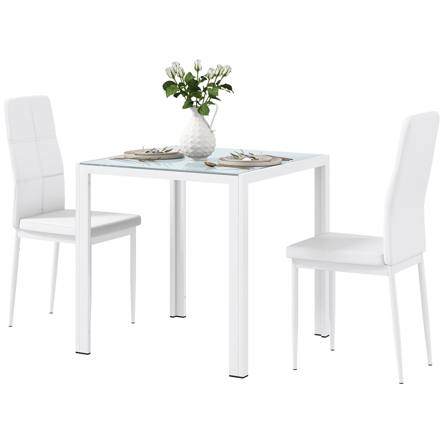 3-Piece Glass Dining Table Set - White