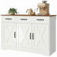 43" Farmhouse Sideboard Buffet Cabinet with 3 Barn Doors - White