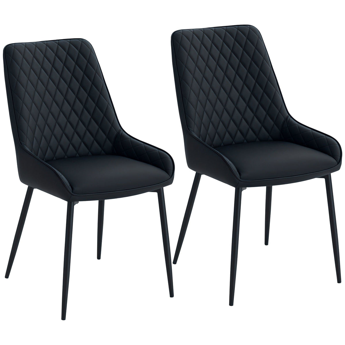 Set of 2 Tufted Dining Chairs with Steel Legs - Black
