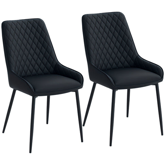 Set of 2 Tufted Dining Chairs with Steel Legs - Black