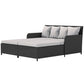 Rattan Outdoor Daybed, Sunbed Loveseat with Soft Cushions, 4 Pillows, Curved Backrest & Armrest, Light Grey