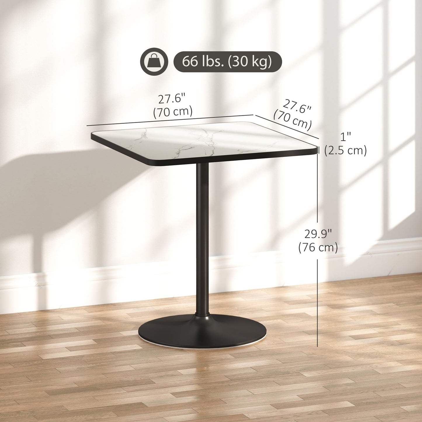 Marble-Effect Dining Table for 4 with Round Base - White