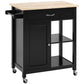 Rolling Kitchen Cart with Wood Top and Drawer - Black
