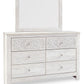Paxberry - Dresser, Mirror - Medallion Drawer Pulls - Whitewash