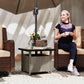 22" Square Steel PE Rattan Wicker Table With Umbrella Hole, Outdoor Patio Accent Dining Side Table Used as Umbrella Stand, Mixed-Grey