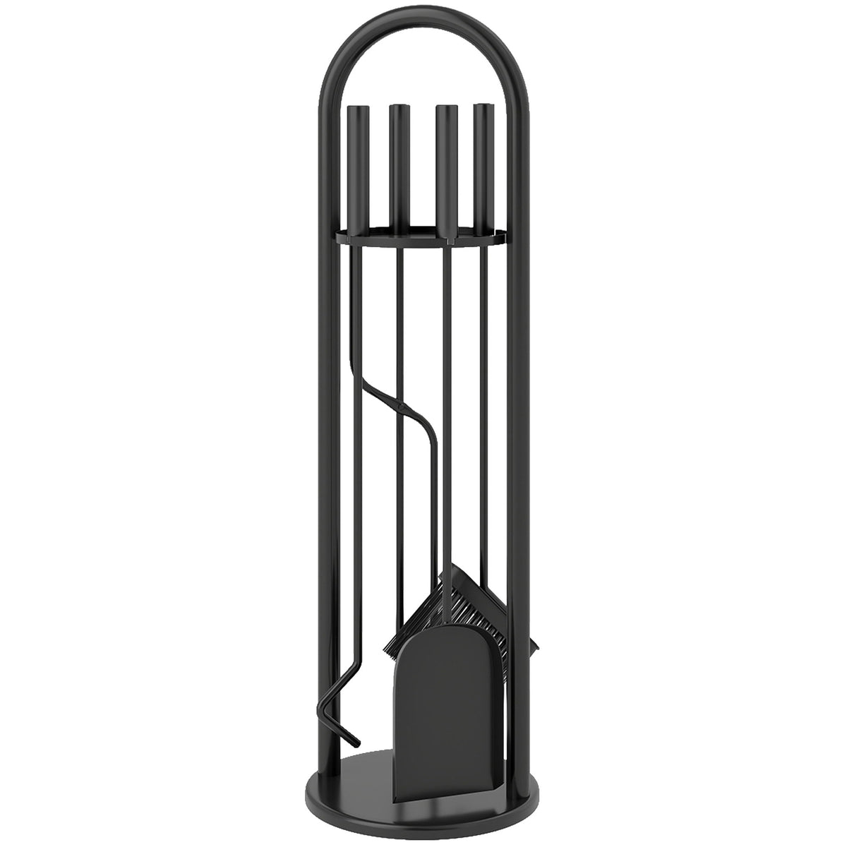 Fireplace Tools Set, 5 Pieces Fireside Accessories with Brush, Shovel, Poker, A Pair of Tongs, Stand, Black