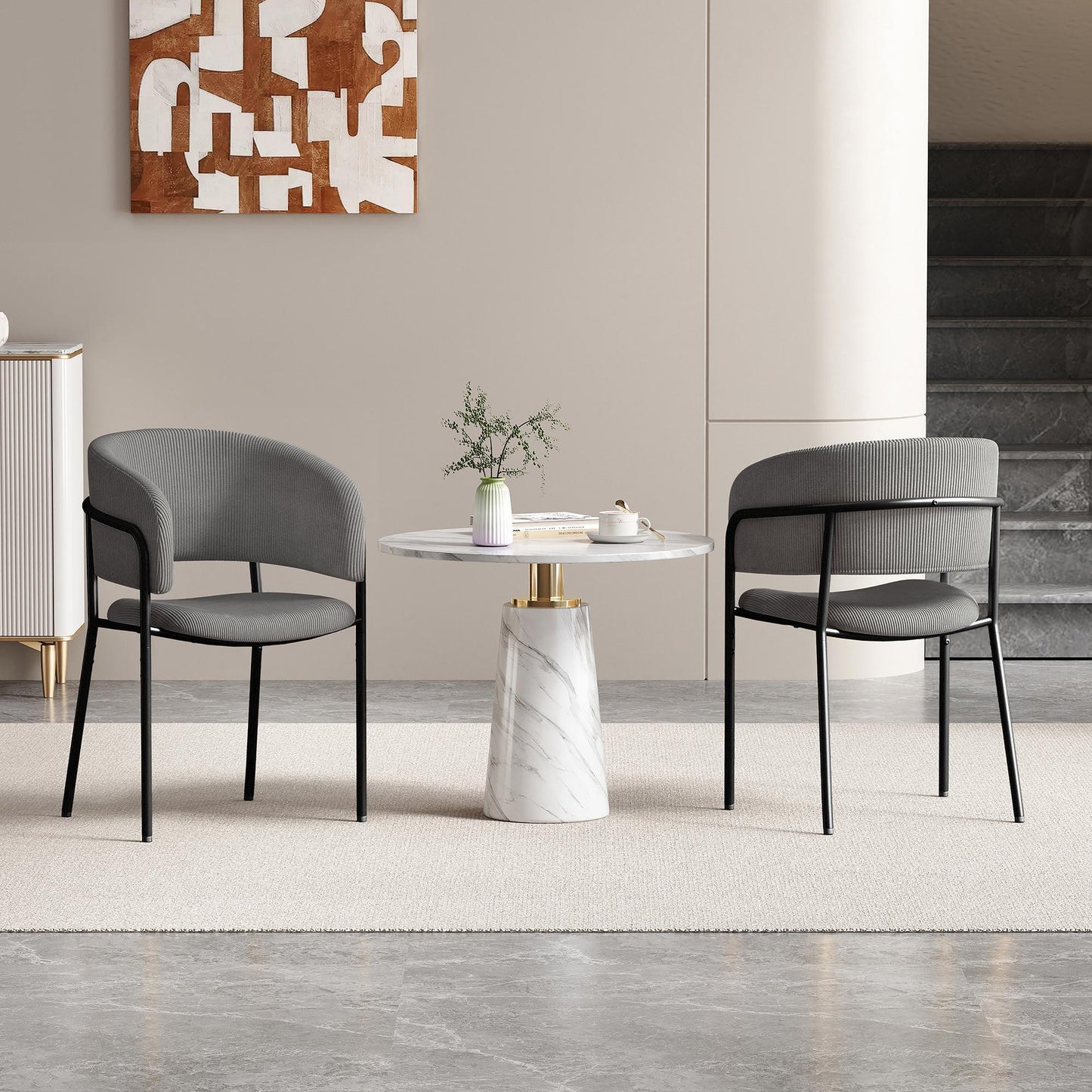 Modern Corduroy Side Chair with Ergonomic Curved Back, Minimalist Lounge Chair for Living Room, 30.5" L x 21.5" W x 19.5" H, Grey