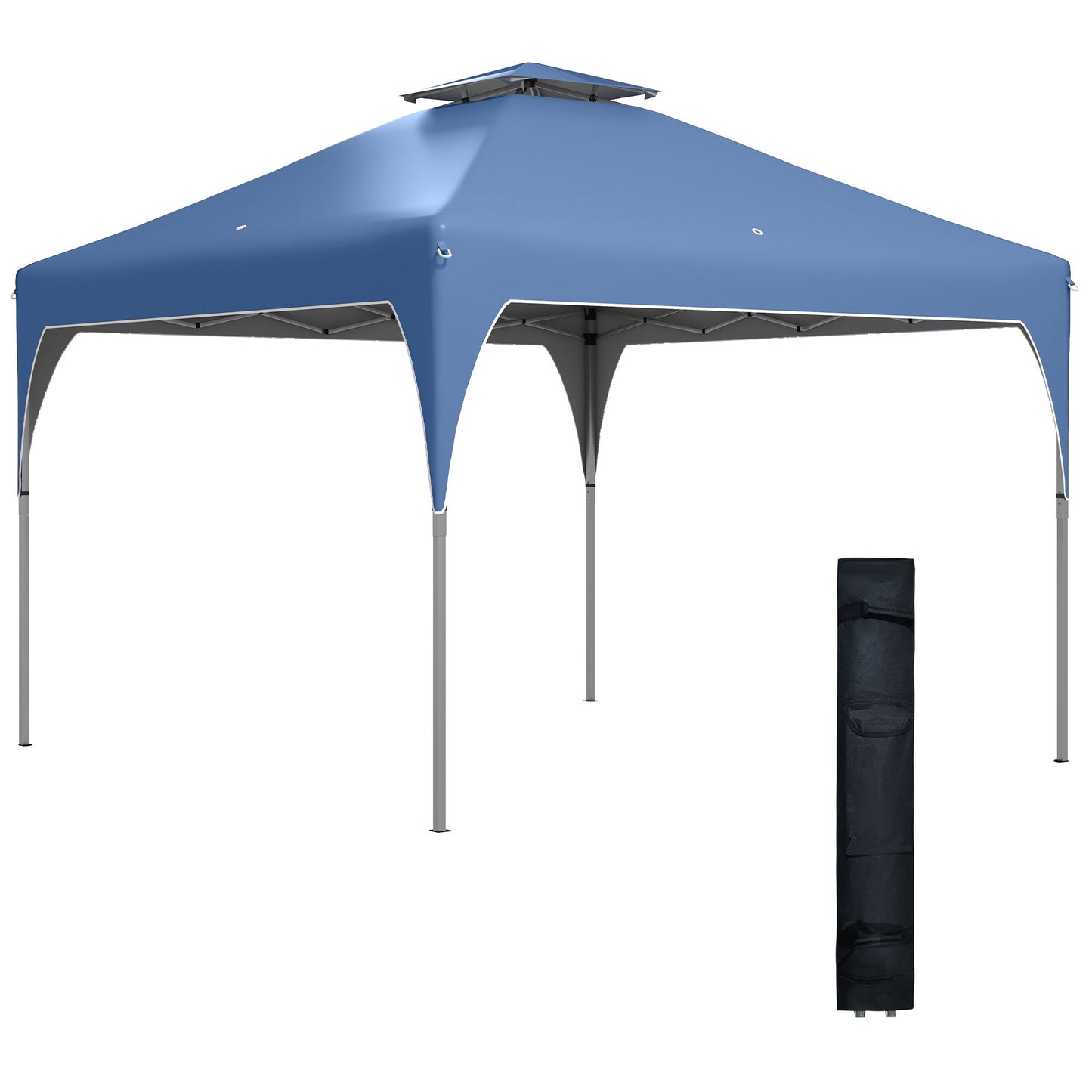 10'x10' Pop Up Canopy, Easy Set Up Party Tent with 2 Tier Vented Roof and Carrying Bag for Outdoor, Garden, Camping, Blue