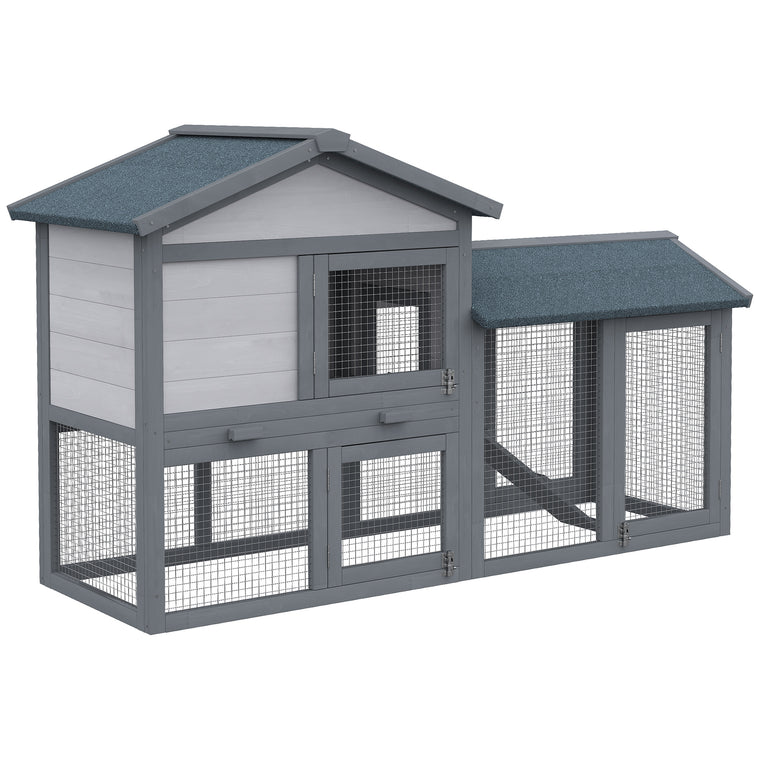 Dark Grey Wood Rabbit Hutch with Asphalt Roof & Ramp