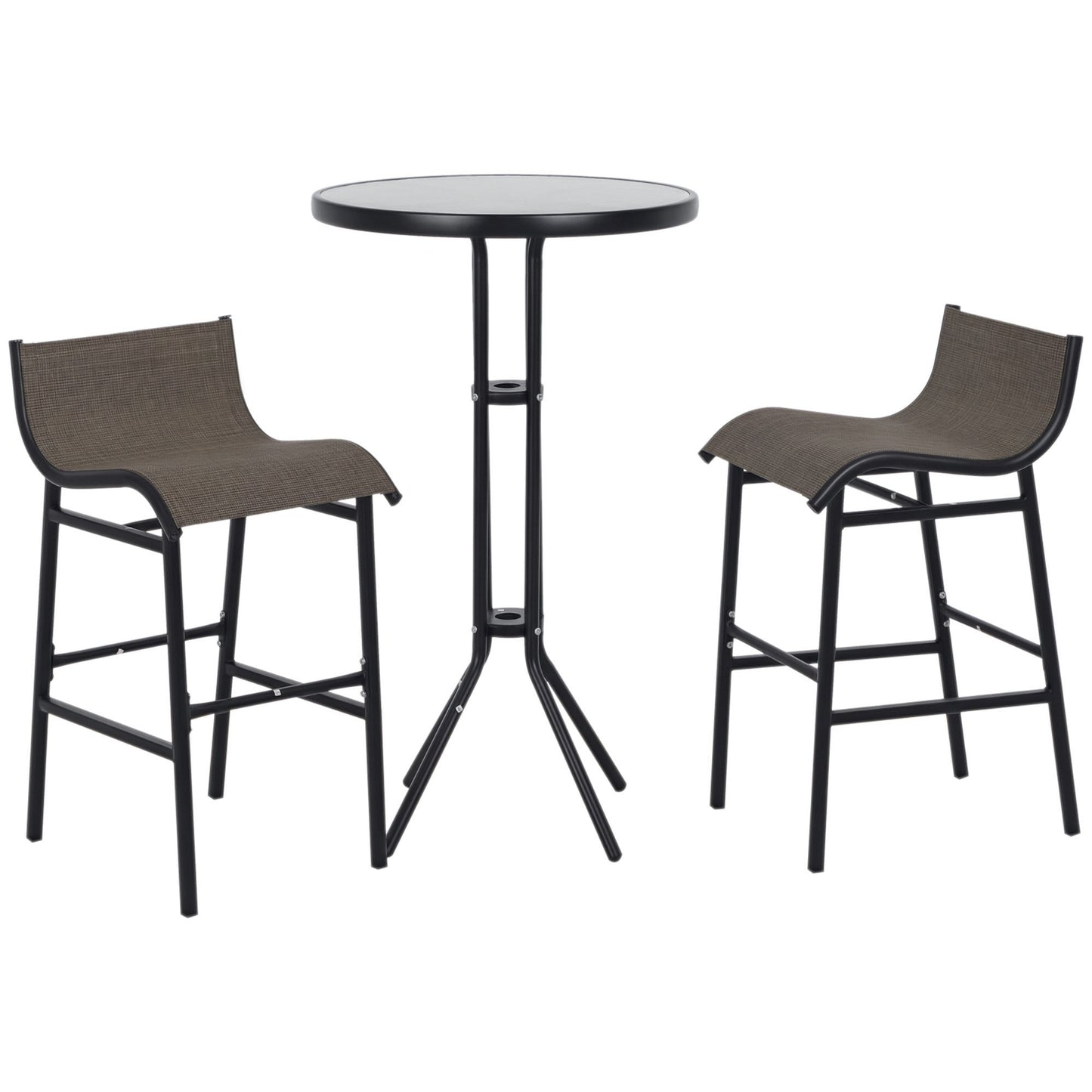 3pcs Patio Bar Set, Outdoor Bistro Set with 2 Bar Stools and 1 Tempered Glass Bar Table, Dining Chat Set, Tan