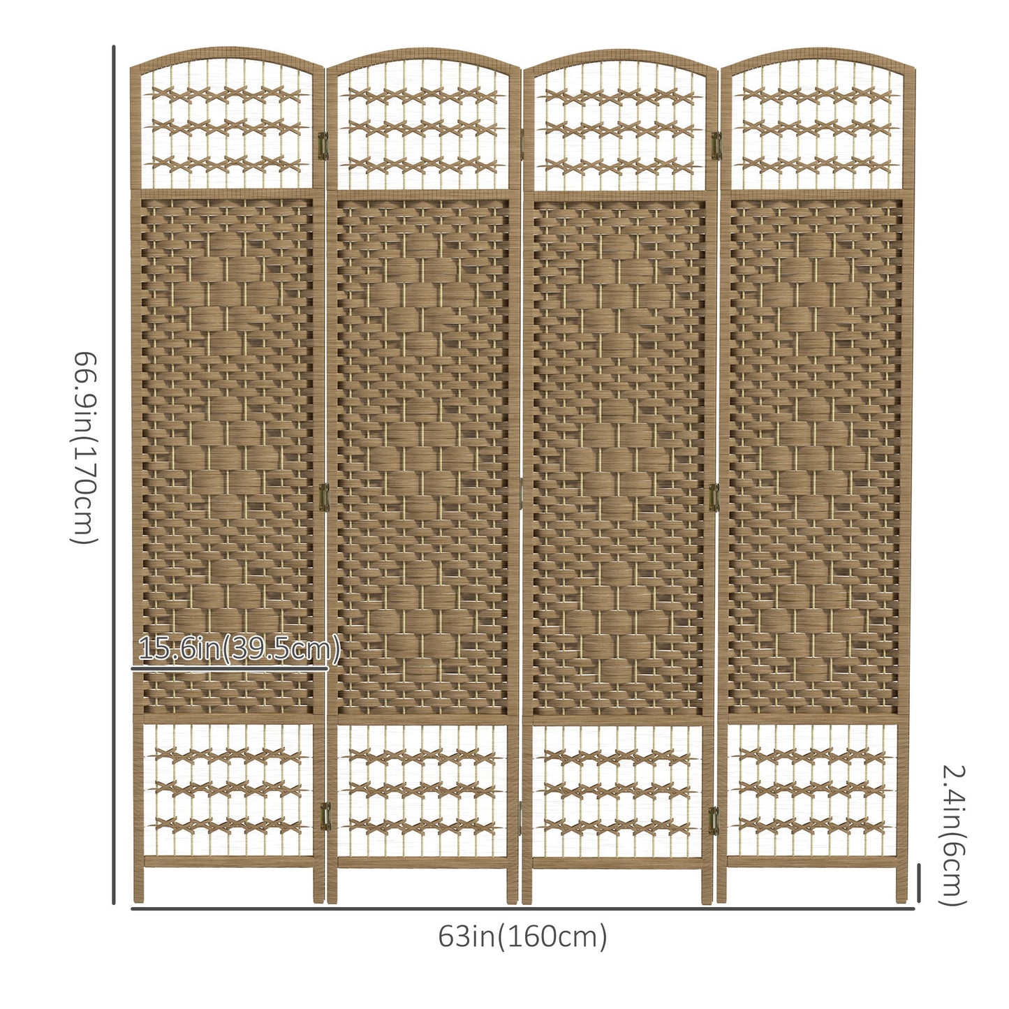 4 Panel Folding Room Divider, Portable Privacy Screen, Wave Fiber Room Partition for Home Office, Natural