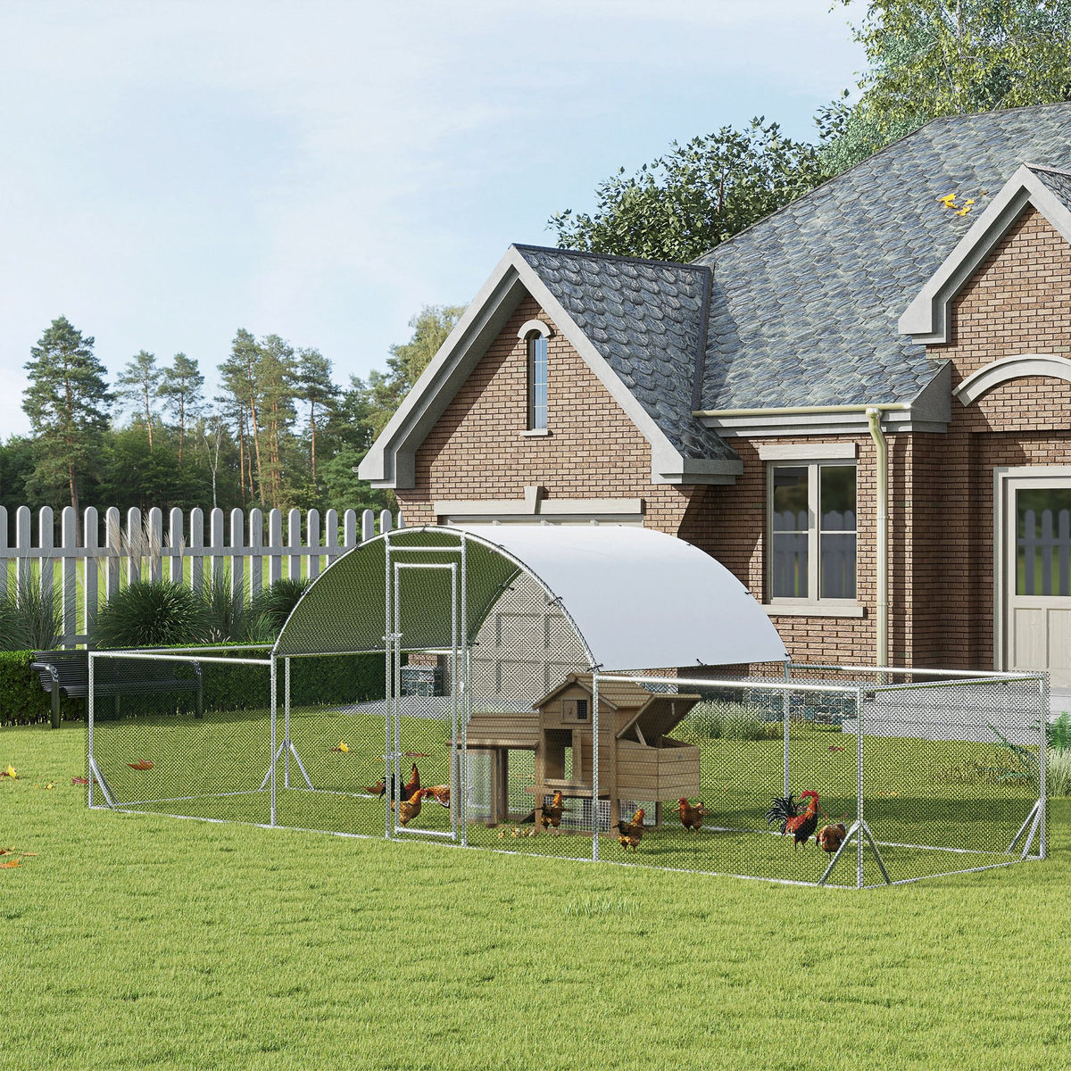 21.7' x 6.2' Metal Chicken Run with Waterproof and Anti-UV Cover