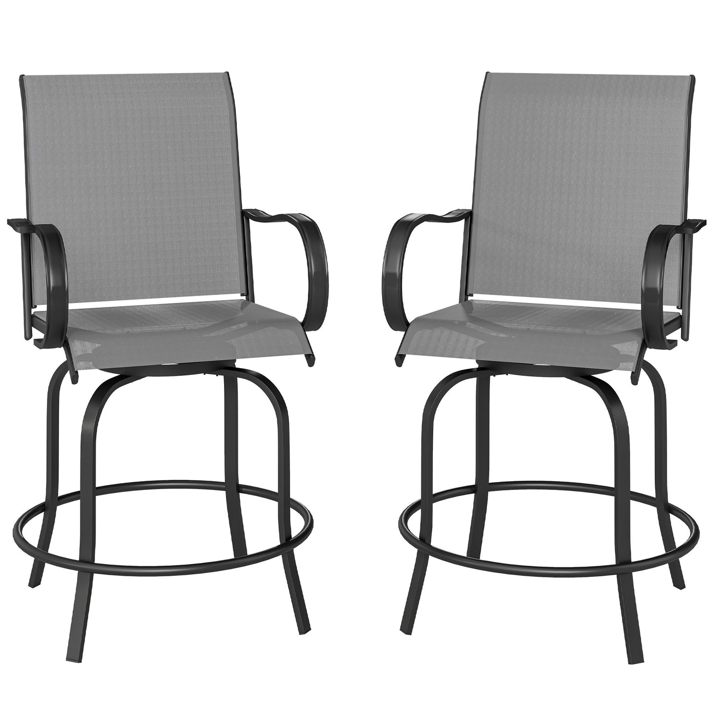Outdoor Bar Stools Set of 2, 360° Swivel Bar Height Chairs, 26.8" x 29.5" x 48.4", Grey