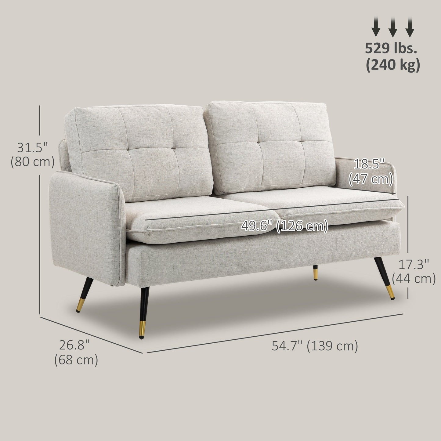 55" Linen Loveseat with Button Tufting - Cream White