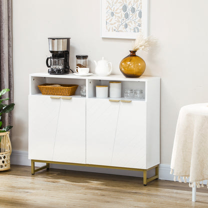 Sideboard Cabinet with 4 Doors and Metal Base - White
