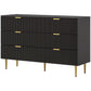 Modern Chest of Drawers 6 Drawer Dresser for Bedroom with Gold Legs and Handles, Black