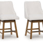 Cabalynn - Upholstered Swivel Barstool (Set of 2) - Oatmeal / Light Brown