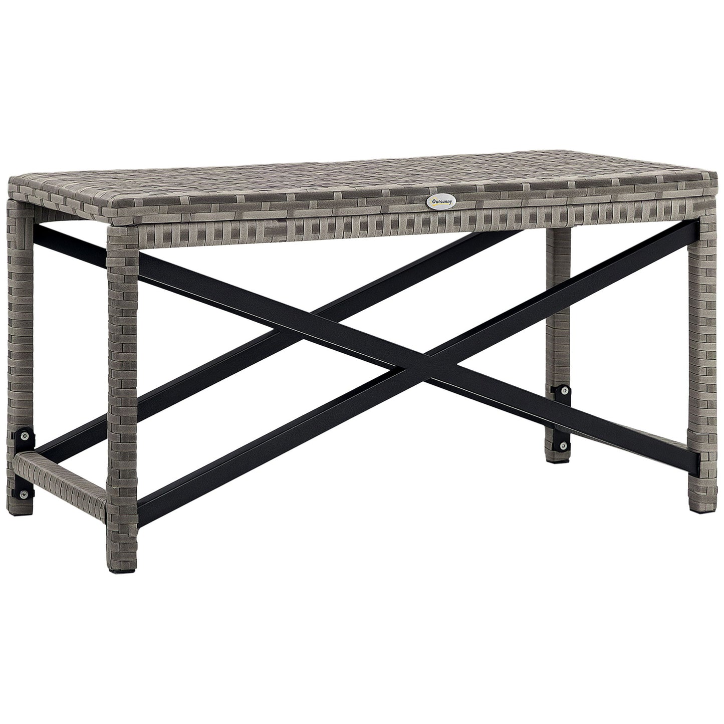 Patio Wicker End Table, Outdoor PE Rattan Side Table, with Plastic Board Under the Full Woven Table Top for Patio, Garden, Balcony, Mixed Gray
