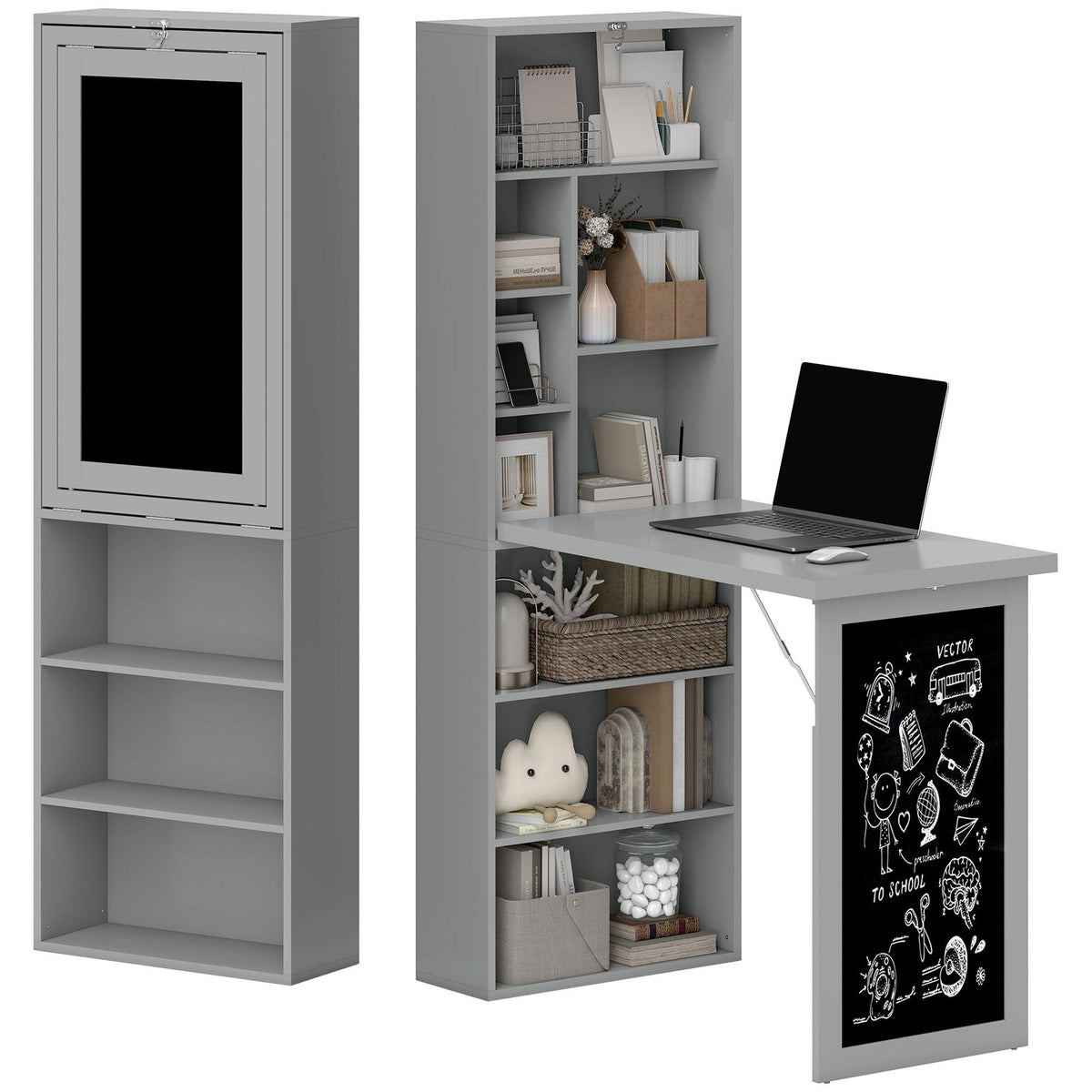 Fold-Out Wall-Mount Desk with Blackboard - Charcoal Grey