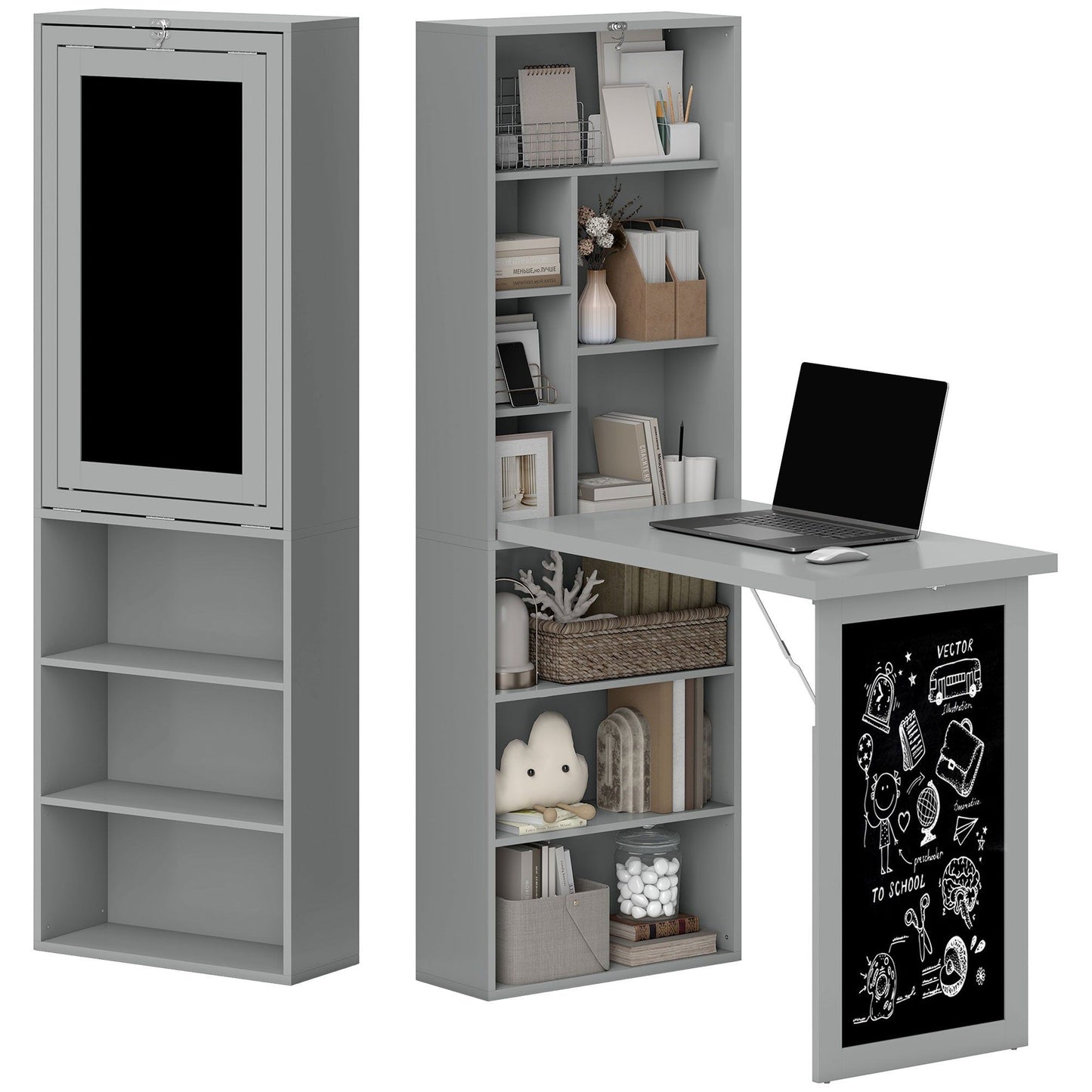 Fold-Out Wall-Mount Desk with Blackboard - Charcoal Grey