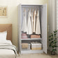 Wardrobe Cabinet with Hanging Rod, Anti-Tipping and 2 Barn Doors, Farmhouse Wardrobe Closet for Bedroom, White Wood Effect