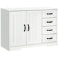Modern Sideboard Buffet Cabinet with Drawers and Beadboard Door Cupboard Kitchen Storage Cabinet White