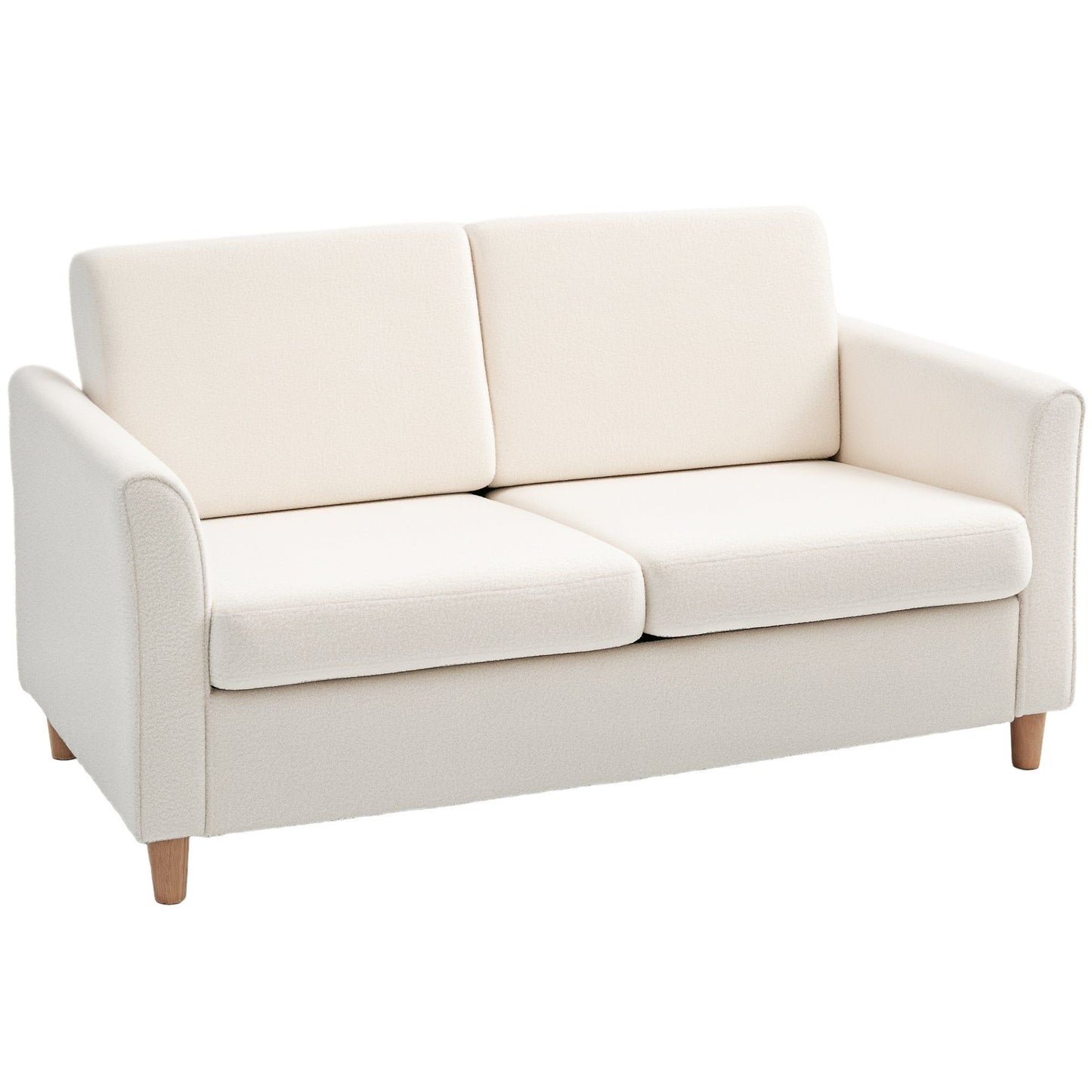 2-Seater Sofa with Armrests & Wood Legs - Cream White