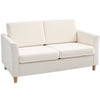 2-Seater Sofa with Armrests & Wood Legs - Cream White