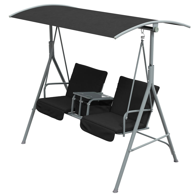 2-Seater Porch Swing with Adjustable Canopy and Table
