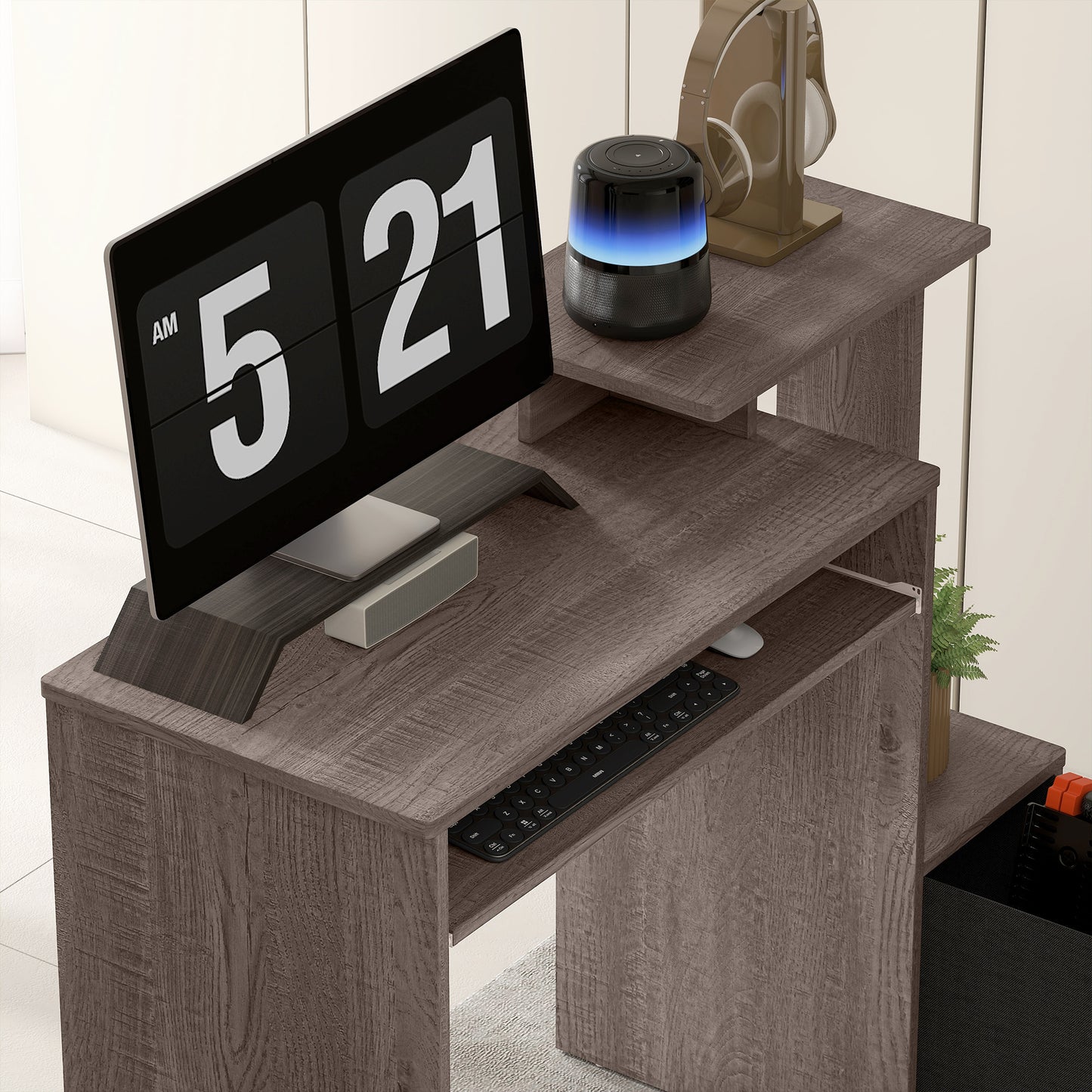 Computer Desk with Sliding Keyboard Tray Storage Drawer Shelf Home Office Workstation Grey