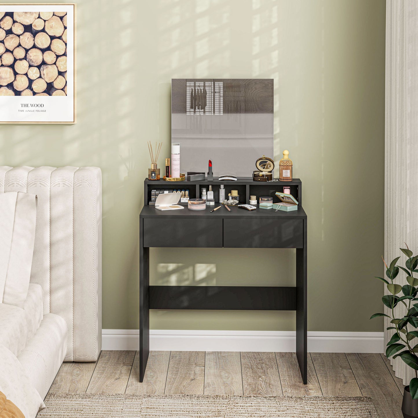 Makeup Vanity Desk with Mirror, for Bedroom, Modern Dressing Table with Drawers, Compartments, Black