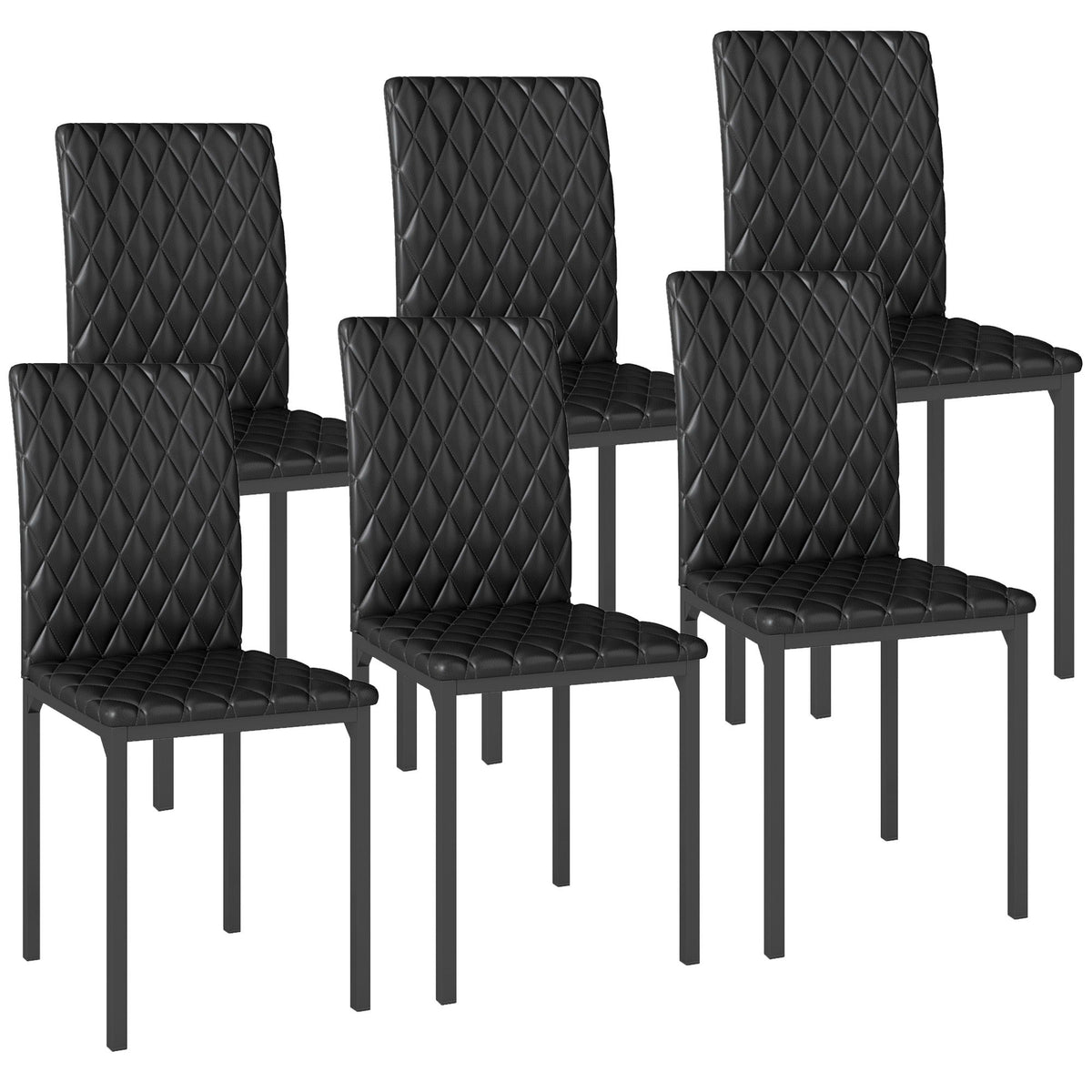Set of 6 Modern Dining Chairs, Tufted High Back Side Chairs with Upholstered Seat, Steel Legs for Living Room, Black