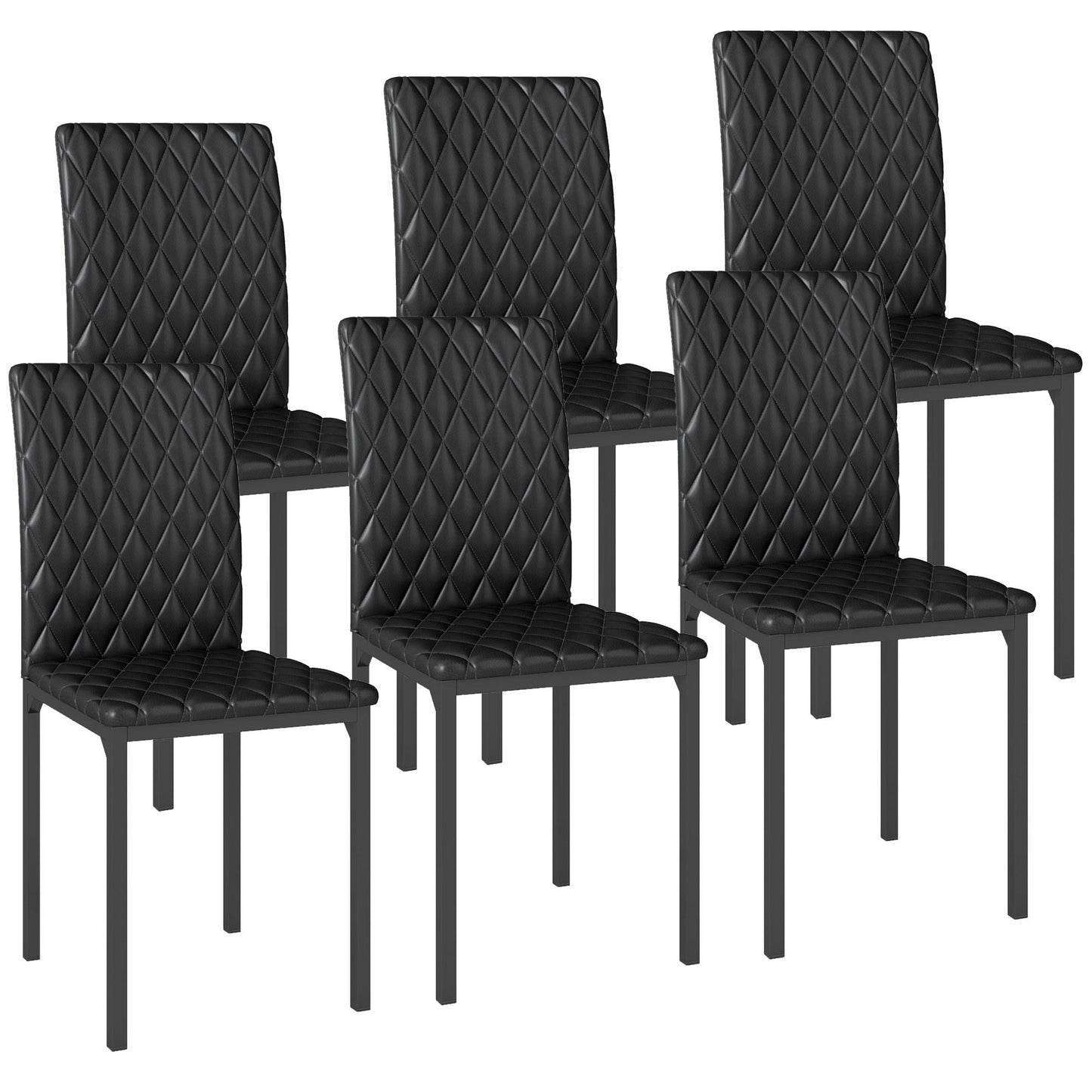 Set of 6 Modern Dining Chairs, Tufted High Back Side Chairs with Upholstered Seat, Steel Legs for Living Room, Black