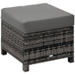 Patio Rattan Ottoman, Outdoor Wicker Footrest with Soft Cushion, Metal Frame for Backyard, Garden, and Poolside, Grey