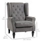 Button-Tufted Fabric Accent Chair with Wood Legs - Charcoal Grey