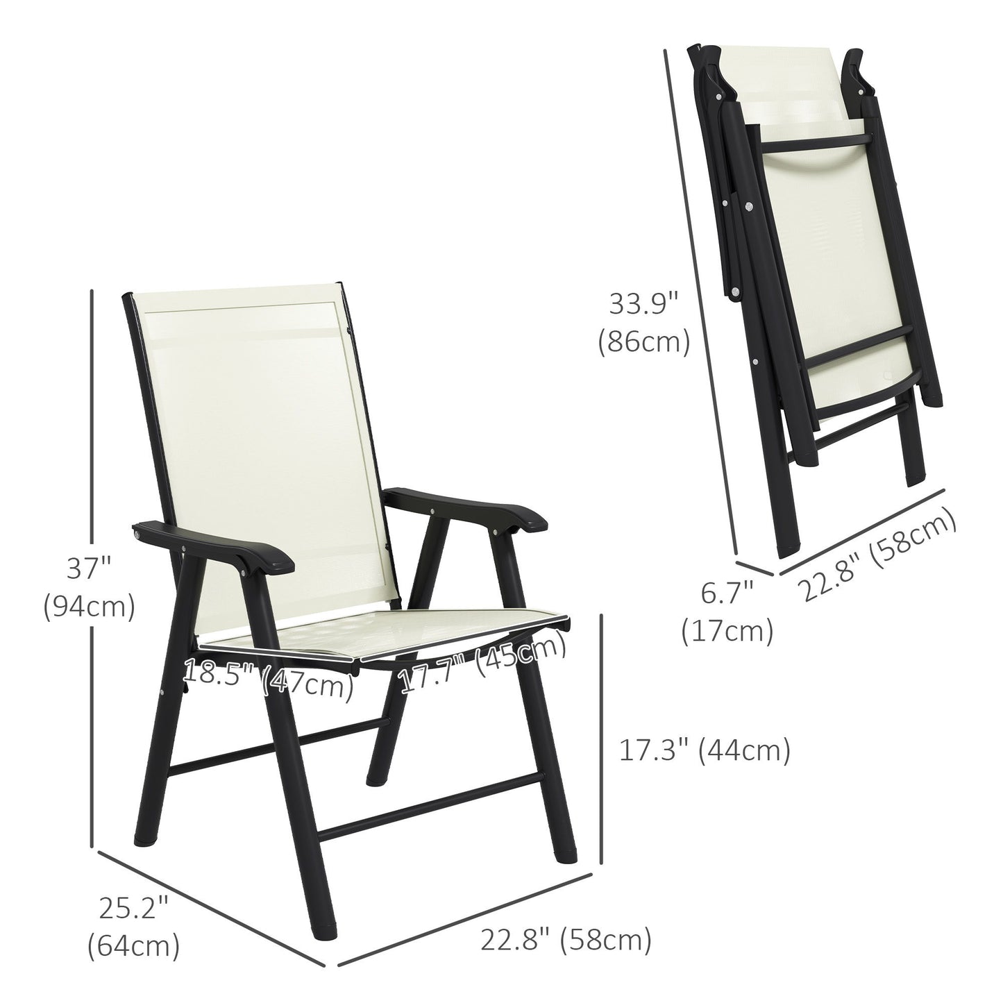 4-Piece Folding Chair Set for Relaxing on Patio Balcony Garden, Comfortable Outdoor Furniture with Armrests, Beige