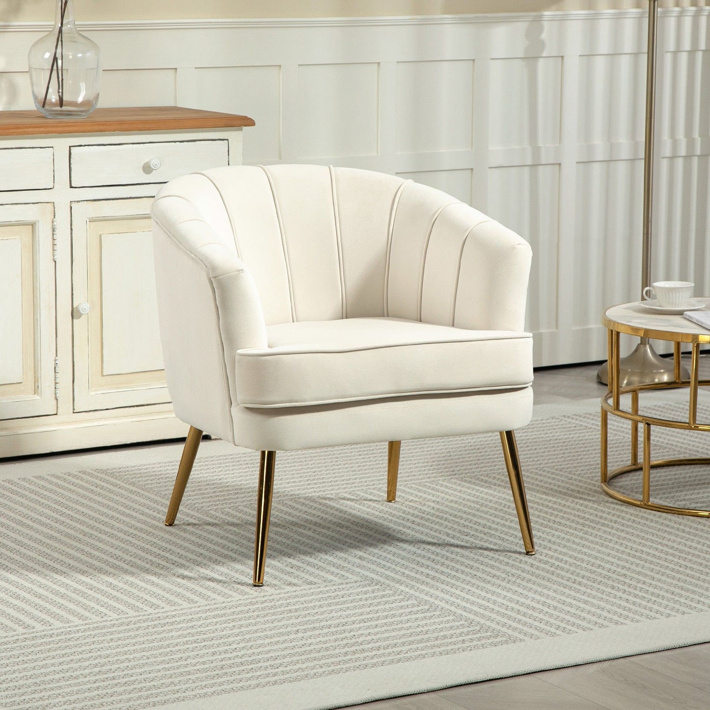 Fabric Accent Chair with Gold Legs - Cream White
