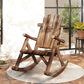 Wooden Outdoor Rocking Chair, Oversized Adirondack Patio Rocker with High Back and Slatted Seat, Carbonized